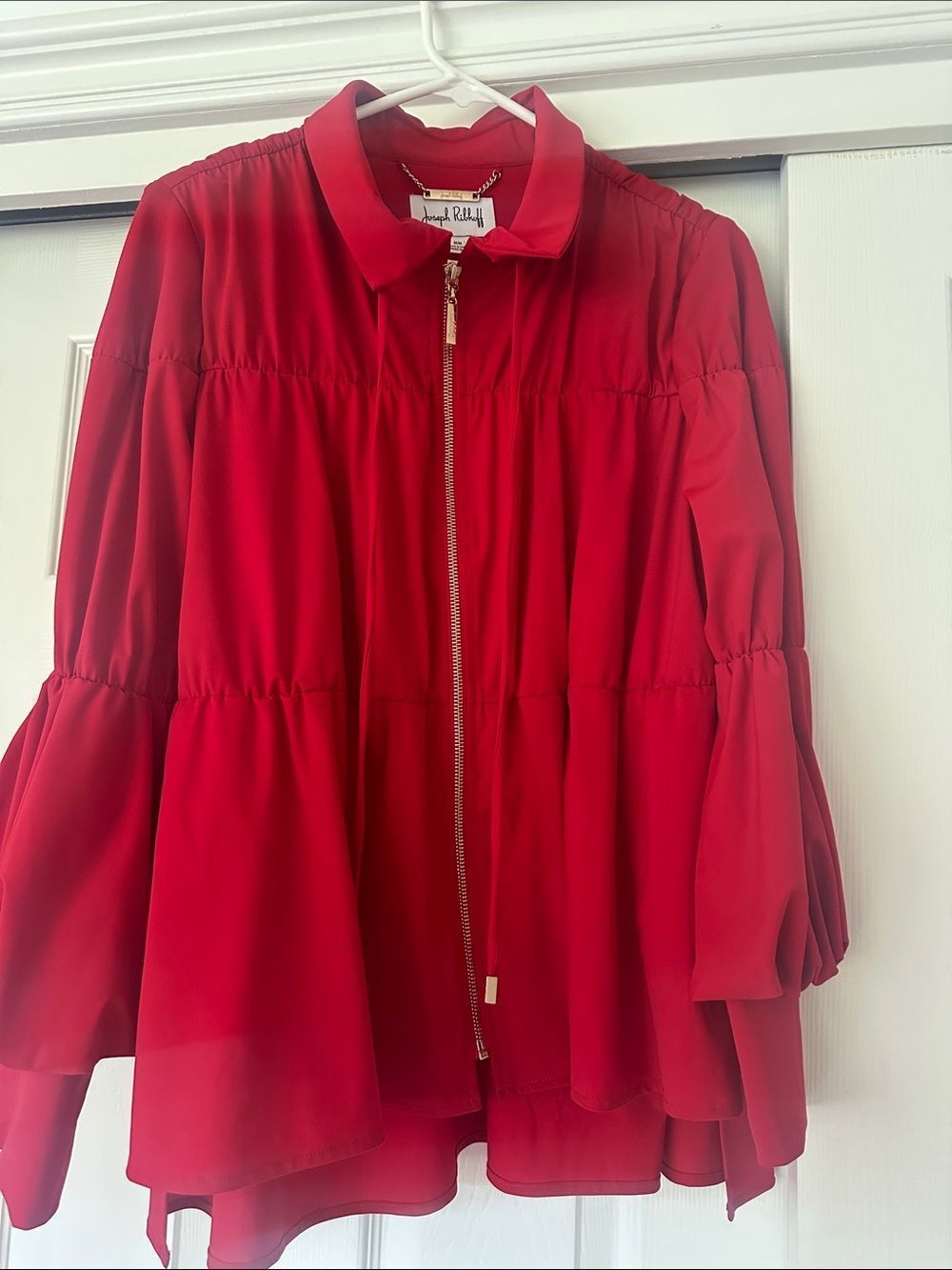 Joseph Ribkoff Red Bomber Jacket with puff sleeves